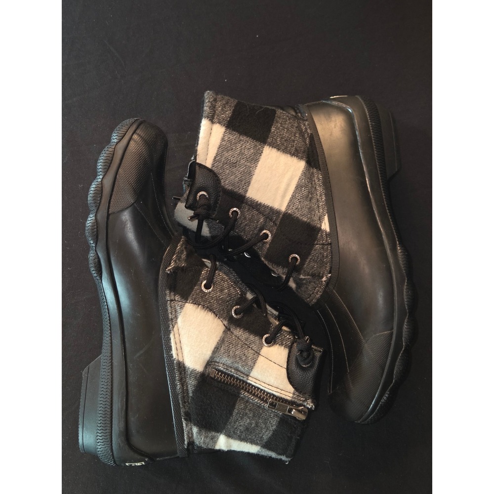 Sperry Saltwater Duck Boots Women's Black Plaid Wool Waterproof Lace Up Ankle‎